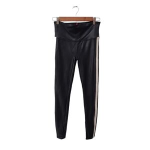 Spanx Medium Black Tuxedo Faux Leather White Stripe Shaping Slimming Leggings